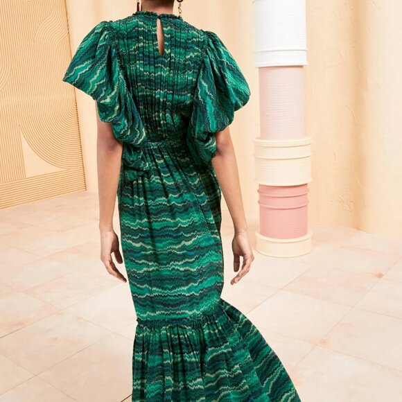 NWT ULLA JOHNSON Silk Ilaria Midi Dress in Peacock XS $850 - Picture 4 of 11